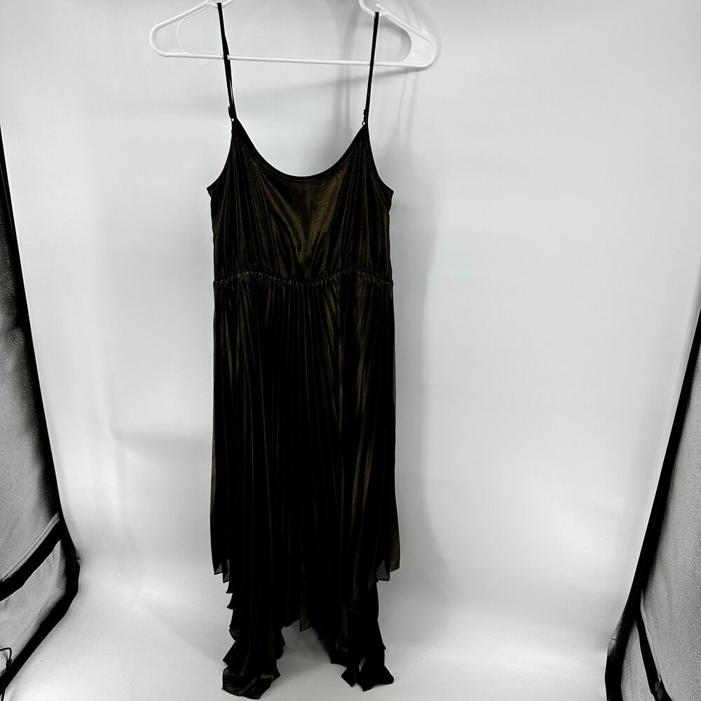 AllSaints Lerin Dress Midi Pleated Sleeveless Asymmetric Draped Metallic Gold S - Picture 5 of 5
